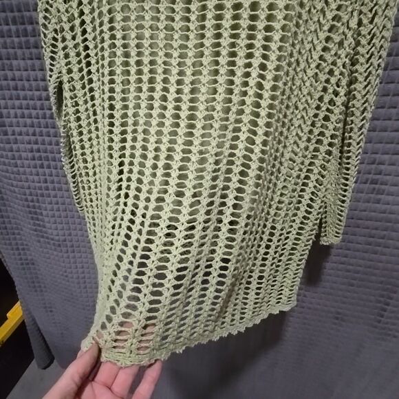 Y2K Green Crochet Sweater Top Sz2X Open Knit Boho Fairy Cottage Coastal Grandma - Picture 15 of 16